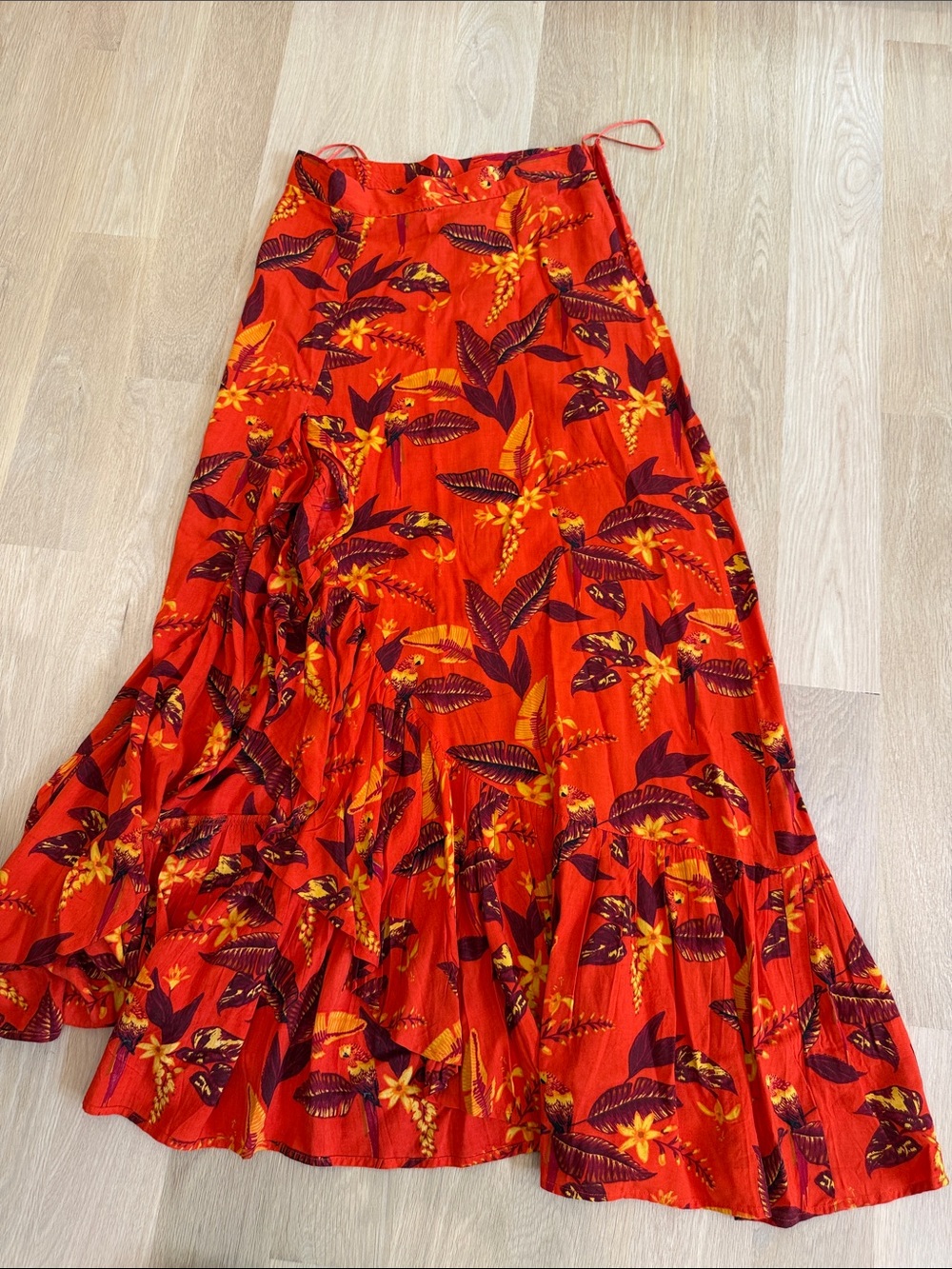 Bright Red Floral Maxi Skirt - Women's Flowing Tiered Skirt